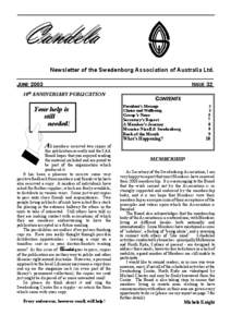 Candela Newsletter of the Swedenborg Association of Australia Ltd. JUNE 2003 ISSUE 32