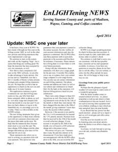 EnLIGHTening NEWS  Serving Stanton County and parts of Madison, Wayne, Cuming, and Colfax counties April 2014