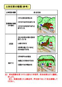 土砂災害の種類（参考） 土砂災害の種類 前兆現象 ・がけに割れ目が見える ・がけから水がわき出ている