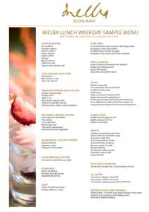 RESTAURANT  MELBA LUNCH WEEKDAY SAMPLE MENU MENU IS SAMPLE ONLY AND SUBJECT TO CHANGE WITHOUT NOTICE  SUSHI & SASHIMI