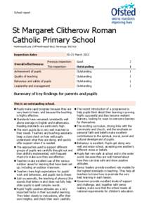 School report  St Margaret Clitherow Roman Catholic Primary School Monkswood Lane, (Off Monkswood Way), Stevenage, SG2 8QJ