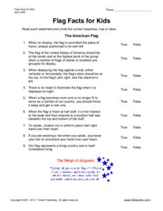 Flag Facts for Kids True or False Worksheet