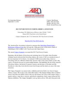 For Immediate Release September 12, 2012 Contact: Dan Ronan Office: [removed]Mobile: [removed]