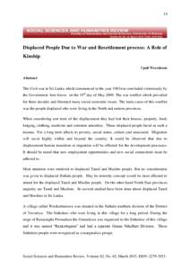 14  Displaced People Due to War and Resettlement process: A Role of Kinship Upali Weerakoon