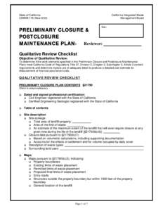 Preliminary Closure & Posclosure Maintenance Plan:  Qualitative Review Checklist, CIWMB 178