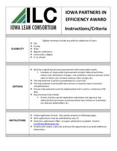 IOWA PARTNERS IN EFFICIENCY AWARD Instructions/Criteria ELIGIBILITY