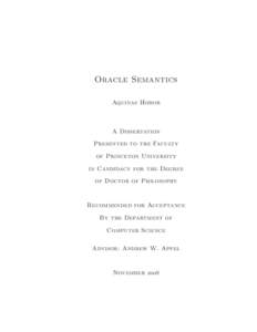 Oracle Semantics Aquinas Hobor A Dissertation Presented to the Faculty of Princeton University