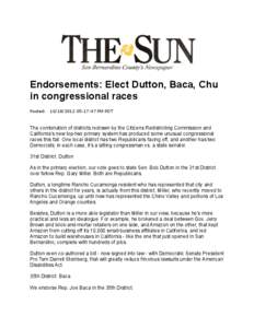 Endorsements: Elect Dutton, Baca, Chu in congressional races Posted: