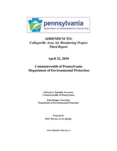 PA DEP BAQ - Toxics - Addendum to Collegeville Area Air Monitoring Project Third Report