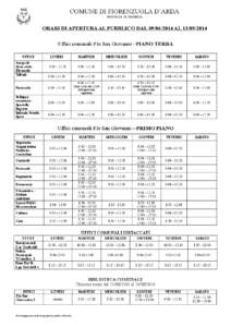 COMUNE DI FIORENZUOLA D’ARDA PROVINCIA DI PIACENZA ORARI DI APERTURA AL PUBBLICO DAL[removed]AL[removed]Uffici comunali P.le San Giovanni - PIANO TERRA UFFICI