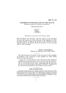 [removed]NO. 110 UNIVERSITY OF NEW ENGLAND ACT[removed]BY-LAW (Relating to penalties for cheating in examinations) NEW SOUTH WALES  [Published in Gazette No. 29 of 23 February 1990]
