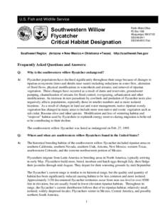 Habitats / Conservation / United States Fish and Wildlife Service / Critical habitat / Environmental law / Endangered Species Act / Virgin River / Riparian zone / Willow Flycatcher / Environment / Systems ecology / Ecology