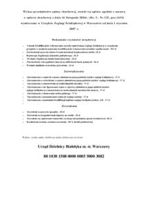 Wyka z przedmiotów opłaty skarbow ej, staw ki tej opłaty zgodnie z ustaw ą o opłacie skarbow ej z dnia 16 listopada 2006r. (Dz. U. Nr 225, pozw ymierzane w Urzędzie Żeglugi Śródlądow ej w Warszaw ie od d