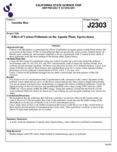 Pollution / Biology / Elodea / Pollutant / Environment / Botany / Aquatic plants / Egeria densa / Egeria