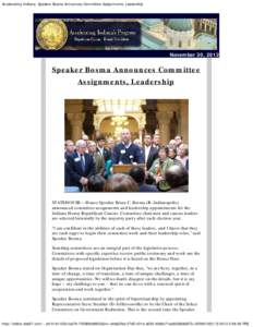 Accelerating Indiana: Speaker Bosma Announces Committee Assignments, Leadership