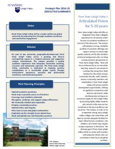 Strategic Plan {EXECUTIVE SUMMARY} Penn State Lehigh Valley’s Articulated Vision for 5-10 years