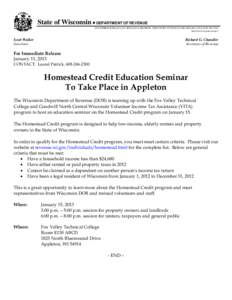 Homestead Credit Education Seminar to Take Place in Appleton