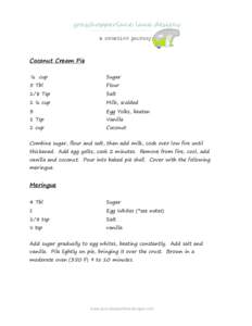 Coconut Cream Pie ½ cup Sugar  1/8 Tsp