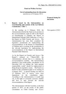 LC Paper No. CB[removed]Panel on Welfare Services List of outstanding items for discussion (position as at 10 January[removed]Proposed timing for discussion