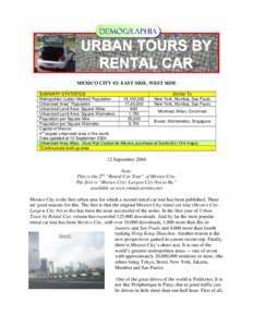 MEXICO CITY #2: EAST SIDE, WEST SIDE SUMMARY STATISTICS Similar To Metropolitan (Labor Market) Population 19,100,000 New York, Mumbai, Sao Paulo