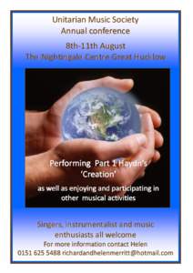 Unitarian Music Society Annual conference 8th 8th--11th August The Nightingale Centre Great Hucklow