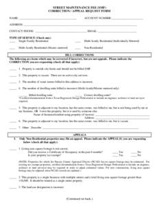 RESET  SUBMIT STREET MAINTENANCE FEE (SMF) CORRECTION / APPEAL REQUEST FORM