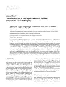 The Effectiveness of Preemptive Thoracic Epidural Analgesia in Thoracic Surgery