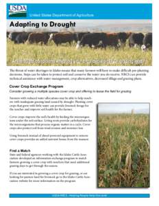 United States Department of Agriculture  Adapting to Drought Are drought conditions affecting your crop decisions? Or grazing land? The threat of water shortages in Idaho means that many farmers will have to make difficu