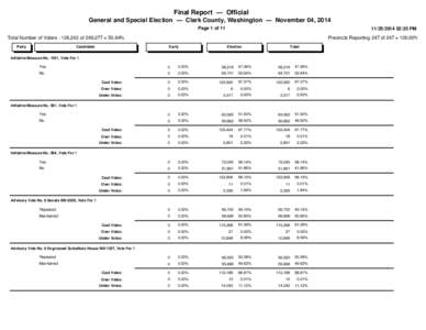 Final Report — Official General and Special Election — Clark County, Washington — November 04, 2014 Page 1 of[removed]:35 PM