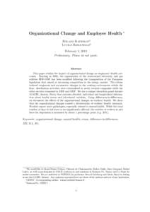 Organizational Change and Employee Health  ∗ Roland Rathelot† Lucile Romanello‡