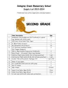 Julington Creek Elementary School Supply List[removed] **Additional items will be requested by individual teachers.