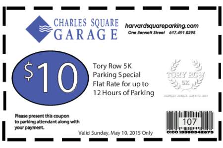 Tory Row 5K Parking Discount Coupon - Charles Square Garage