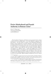 Fictive Motherhood and Female Authority in Roman Cities* Emily A. Hemelrijk University of Amsterdam 