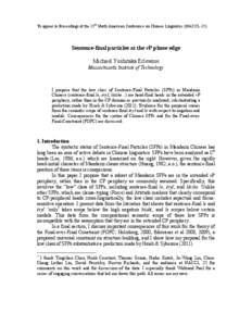 To appear in Proceedings of the 25th North American Conference on Chinese Linguistics (NACCLSentence-final particles at the vP phase edge Michael Yoshitaka Erlewine Massachusetts Institute of Technology