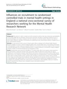 Influences on recruitment to randomised controlled trials in mental health settings in England: a national cross-sectional survey of researchers working for the Mental Health Research Network