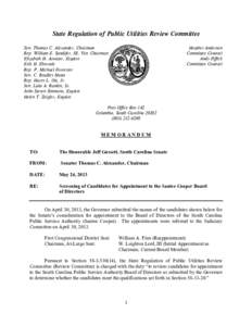 State Regulation of Public Utilities Review Committee Sen. Thomas C. Alexander, Chairman Rep. William E. Sandifer, III, Vice Chairman Elizabeth H. Atwater, Esquire Erik H. Ebersole Rep. P. Michael Forrester