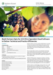 CCH iFirm  The Smarter Software for Accountants CUSTOMER SUCCESS STORY  Blyth Partners Opts for CCH iFirm Specialist Cloud Software