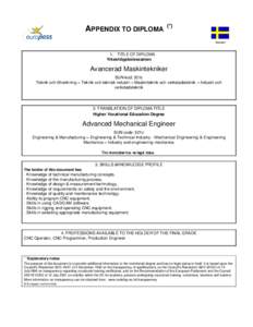 APPENDIX TO DIPLOMA  (*) Sweden  1. TITLE OF DIPLOMA