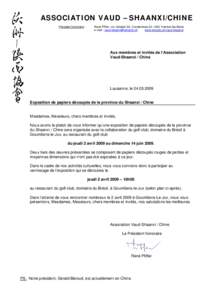 Exposition de papiers découpés de la province du Shaanxi / Chine - du 2 avril au 14 juin[removed]Goumöens-Le-Jux
