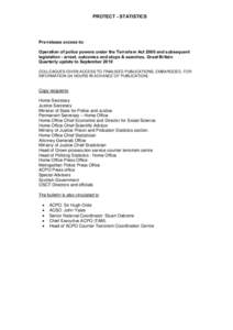 PROTECT - STATISTICS  Pre-release access to: Operation of police powers under the Terrorism Act 2000 and subsequent legislation - arrest, outcomes and stops & searches, Great Britain Quarterly update to September 2010