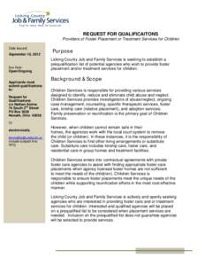 Procurement / Family / Auctions / Outsourcing / Request for proposal / Sales / Foster care / Kinship care / Request for qualifications / Family preservation / Ohio Department of Job and Family Services