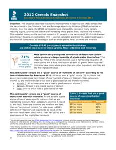 2012 Cereals Snapshot  CHILDREN’S FOOD & BEVERAGE ADVERTISING INITIATIVE • OCTOBER 2012 Overview. This snapshot describes the steady improvements in ready-to-eat (RTE) cereals that the participants in the Children’