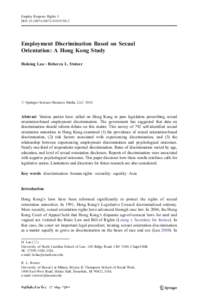 Employ Respons Rights J DOI[removed]s10672[removed]Employment Discrimination Based on Sexual Orientation: A Hong Kong Study Holning Lau & Rebecca L. Stotzer