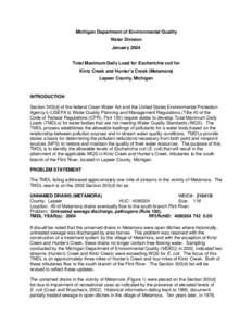 Total Maximum Daily Load for Escherichia coli for Kintz Creek and Hunter’s Creek (Metamora)