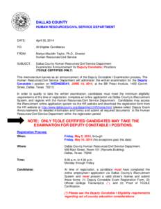 DALLAS COUNTY HUMAN RESOURCES/CIVIL SERVICE DEPARTMENT DATE:  April 30, 2014