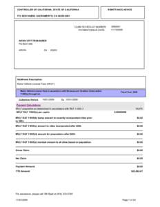 CONTROLLER OF CALIFORNIA, STATE OF CALIFORNIA  REMITTANCE ADVICE P O BOX[removed], SACRAMENTO, CA[removed]