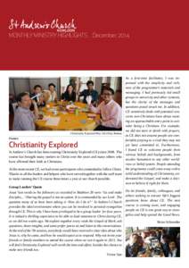 MONTHLY MINISTRY HIGHLIGHTS . December[removed]Christianity Explored May 2014 Day Retreat Feature  Christianity Explored