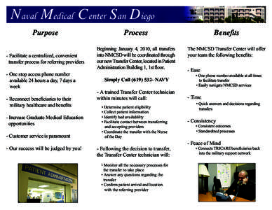 Naval Medical Center San Diego Purpose Process  Benefits