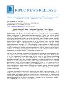RIPEC NEWS RELEASE Rhode Island Public Expenditure Council – 86 Weybosset Street, 5th Floor – Providence, RI[removed]PHONE[removed]FAX[removed]www.RIPEC.org FOR IMMEDIATE RELEASE