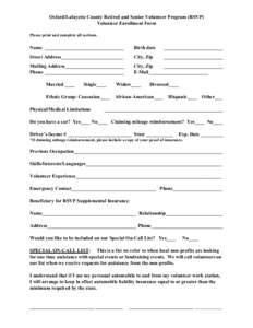 Oxford/Lafayette County Retired and Senior Volunteer Program (RSVP) Volunteer Enrollment Form Please print and complete all sections. Name ________________________________
